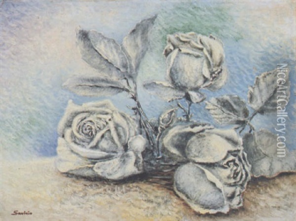 Les Roses Oil Painting - Alberto Savinio