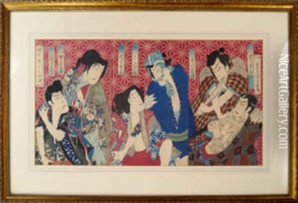 Kabuki Actors (triptychs) (3 Works) Oil Painting -  Kunichika