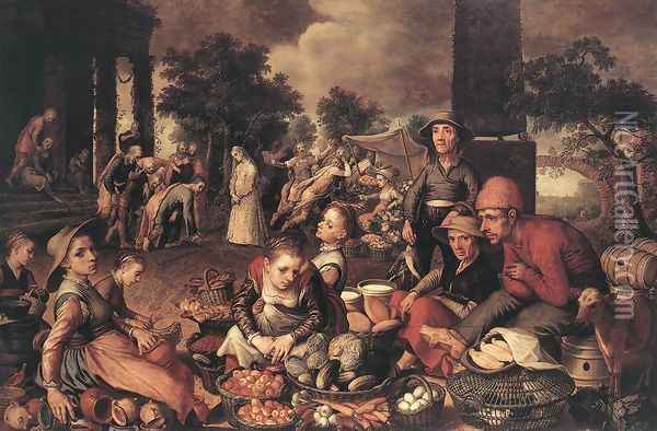 Market Scene with Christ and the Adulteress, 1559 Oil Painting - Pieter Aertsen