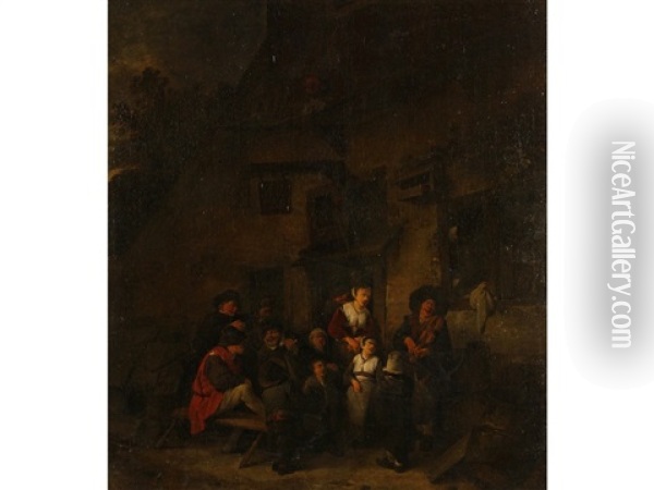 Figures Merrymaking Beside An Inn Oil Painting - Cornelis Pietersz Bega
