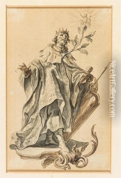 King David With Harp. Oil Painting - Gottfried J. Der Eichler