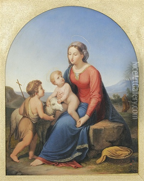 Maria Mit Jesus Und Dem Johannesknaben Neben Einem Schaf Oil Painting - Johann Christian Riepenhausen