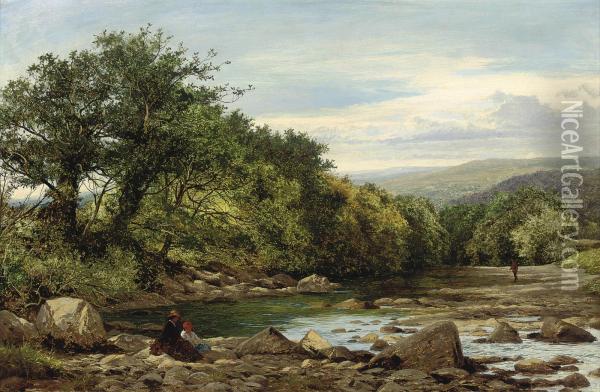 On The Llugwy, Near Betws-y-coed, Summer Oil Painting - Benjamin Williams Leader