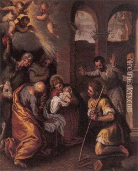 Adorazione Dei Pastori Oil Painting - Jacopo Palma il Giovane