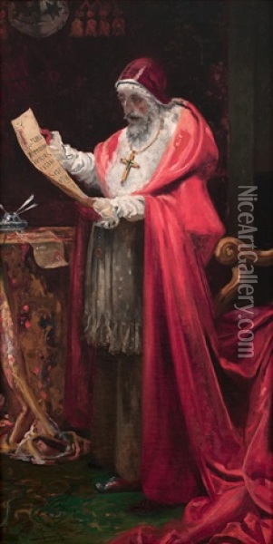 El Papa Inocencio X En Su Escritorio Oil Painting - Virgilio Mattoni de la Fuente
