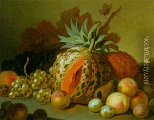 Still Life Of Fruit And A Melon Oil Painting - Moses Haughton the Elder