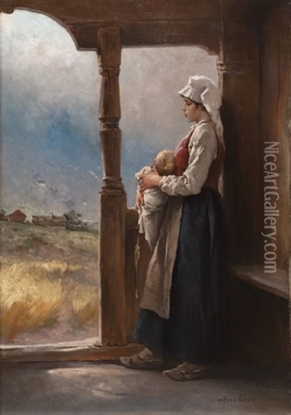 Mor Og Barn Oil Painting - Axel Ender