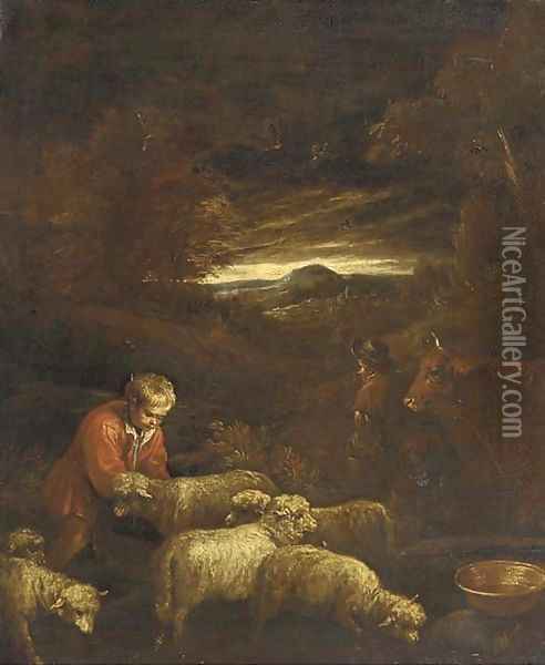 A wooded landscape with a shepherd and his flock Oil Painting - Francesco Da Ponte, Called Francesco Bassano