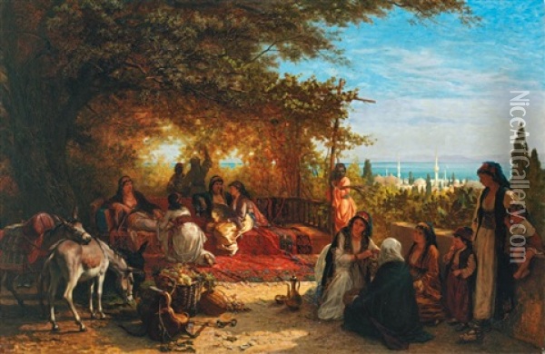 Le Repos Sous Les Ombrages A Constantinople Oil Painting - Alois Schoenn