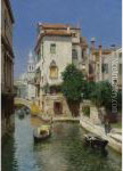 A Sunny Afternoon On A Venetian Canal Oil Painting - Rubens Santoro