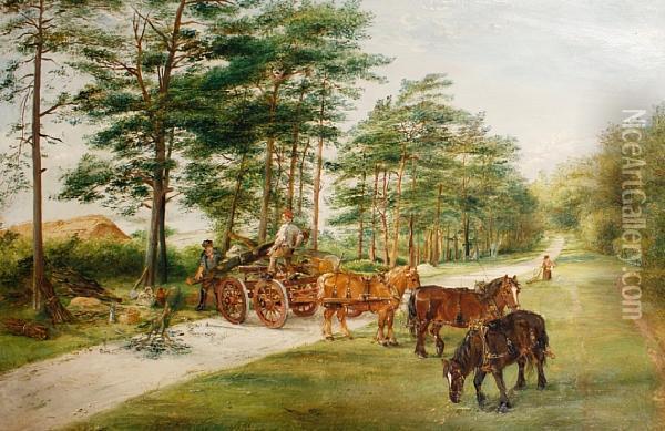 Family On Horse-back; Logging Oil Painting - Edwin Frederick Holt