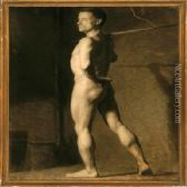 Academy Study Of A Naked Man Oil Painting - Laurits Regner Tuxen