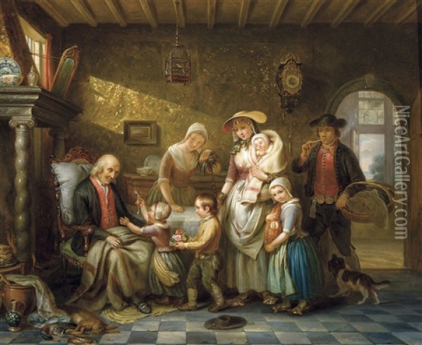 Joyeux Anniversaire, Grand-pere Oil Painting - Adrien Wulffaert
