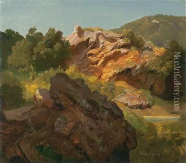 Felsenstudie Im Bergland Bei Narni In Umbrien Oil Painting - Carl Maria Nicolaus Hummel