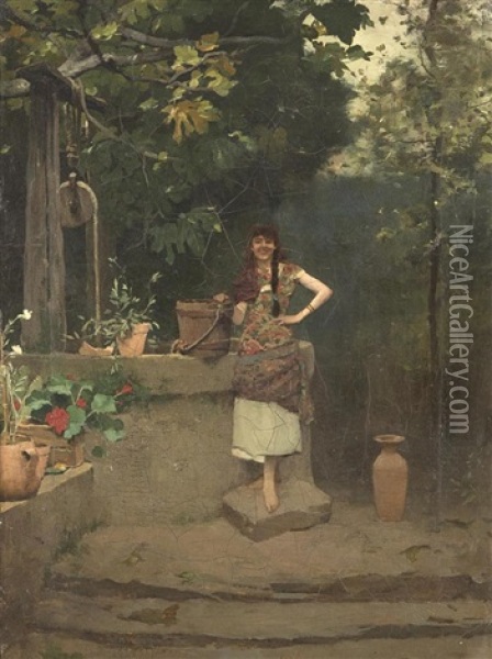 Jeune Femme Au Puits Oil Painting - Edouard (John) Menta