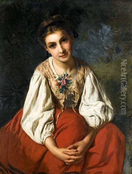 Portrait Of A Young Girl Oil Painting - Emile Munier