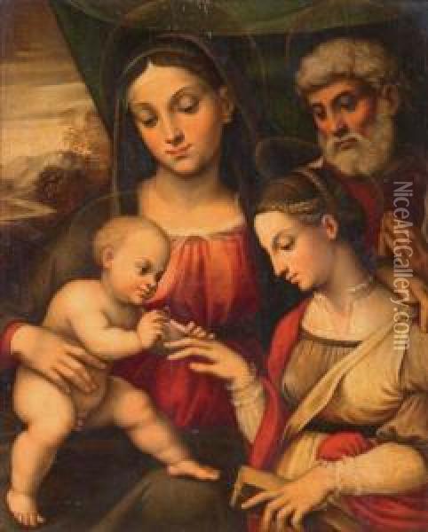Sacra Famiglia Con Santa Caterina D'alessandria (ma- Oil Painting - Bartolomeo Ramenghi (Bagnacavallo)
