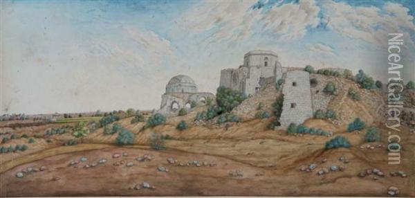 A Ruined Temple In The Holy Land Oil Painting - John Frederick Lewis