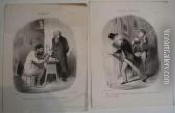 Artistes. Scenes D'ateliers, Pl. 1, 2 Et 3. Oil Painting - Honore Daumier