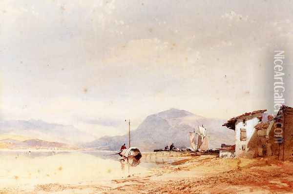 On Lake Como, North Wales Oil Painting - Thomas Miles Richardson, Jnr.