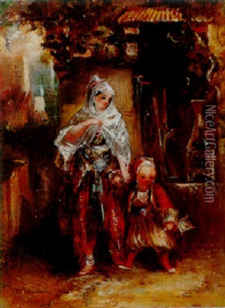 Jeune Femme Algeroise Et Son Enfant Oil Painting - Hippolyte Homere Ballue