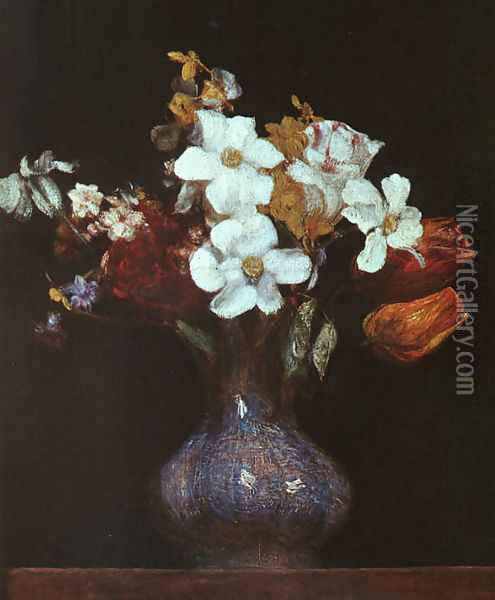 Narcissus and Tulips 1862 Oil Painting - Ignace Henri Jean Fantin-Latour
