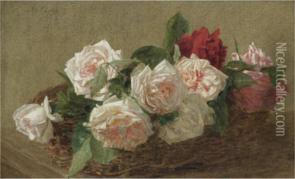 Un Panier De Roses Oil Painting - Victoria Dubourg Fantin-Latour