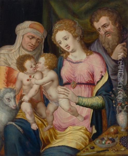 The Holy Family With Elisabeth And John Oil Painting - Frans Floris the Elder
