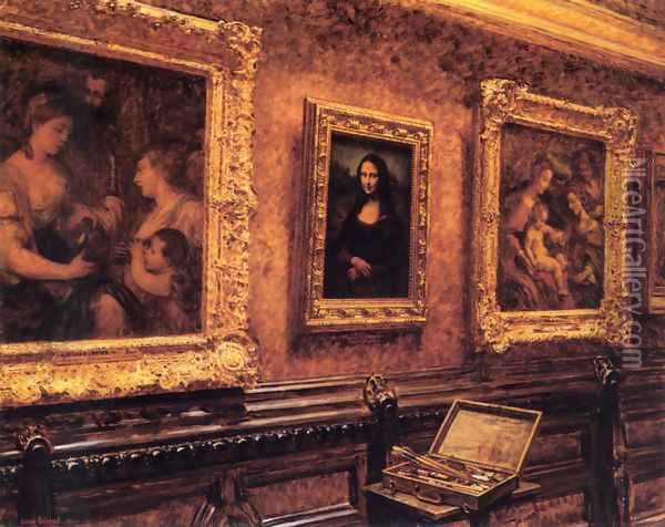 Mona Lisa at the Louvre Oil Painting - Louis Beroud