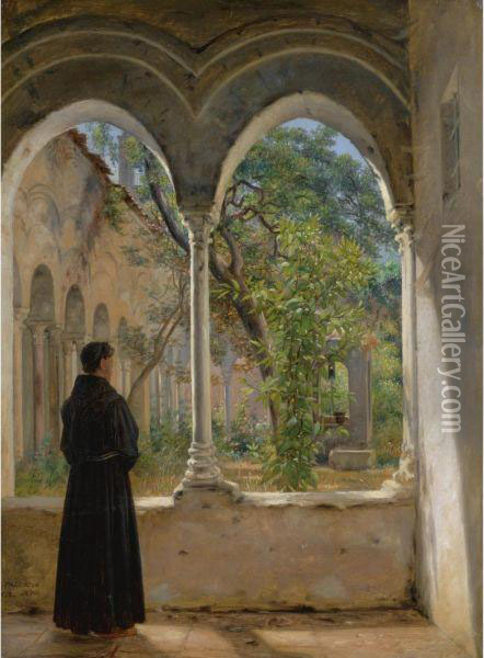 I Klosteret, Palermo (in The Cloister, Palermo) Oil Painting - Martinus Rorbye