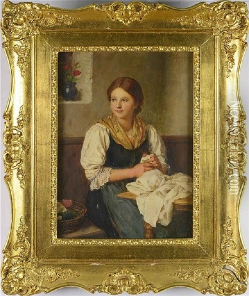 Sitting Girl Oil Painting - Franz Von Defregger