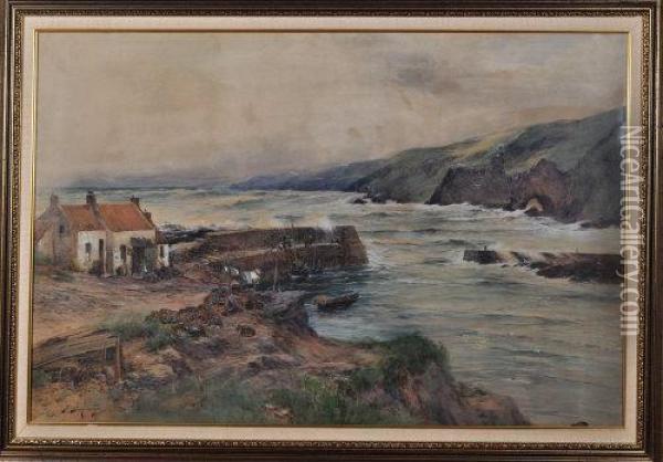 Cove Harbour, Berwickshire Coast Oil Painting - Thomas Swift Hutton