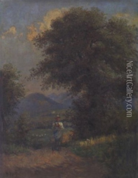 Der Pfeifenraucher In Sommerlicher Landschaft Oil Painting - Heinrich Koch