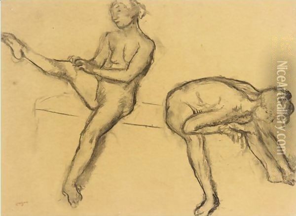 Etude De Nu (Deux Femmes Assises) Oil Painting - Edgar Degas
