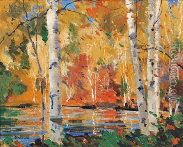 Birches In Autumn Oil Painting - Jonas Lie