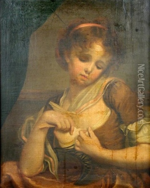 Portrait Of A Girl With A Canary Oil Painting - Jean Baptiste Greuze