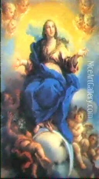 Madonna In Gloria E Angeli Oil Painting - Sebastiano Conca