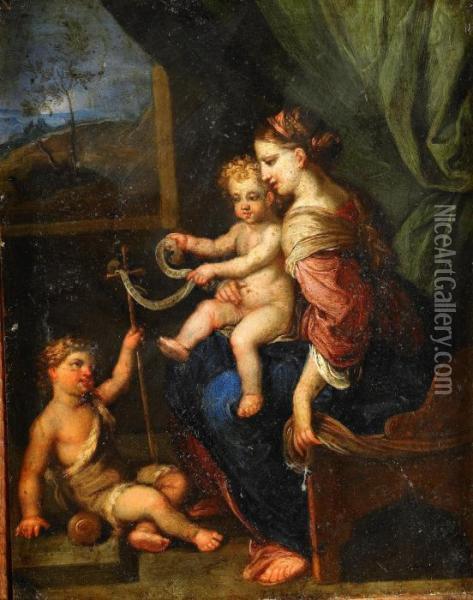 Jungfru Maria Med Johannes Doparen Oil Painting - Annibale Carracci