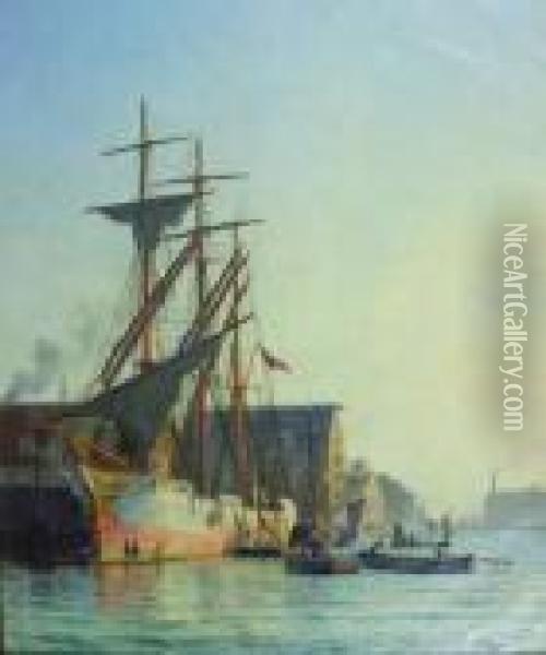 An American Ship In Copenhagen Oil Painting - Vilhelm Karl Ferd. Arnesen