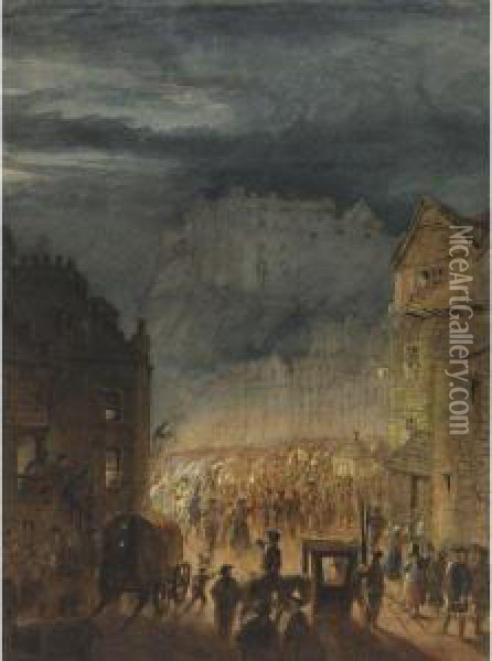 The Porteus Riots - A Scene From The Heart Of The Midlothian Oil Painting - James Skene Of Rubislaw