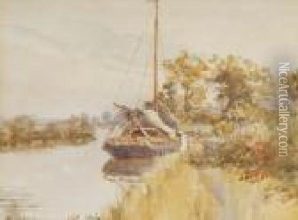 Norfolk Wherry, Moored Oil Painting - Stephen John Batchelder