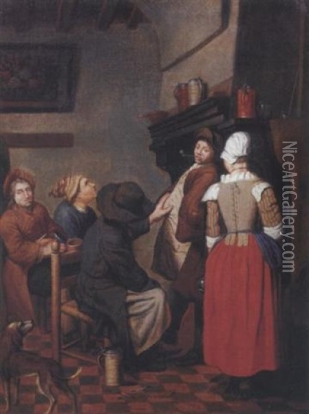Company Smoking And Conversing In A Kitchen Oil Painting - Jan Josef Horemans the Younger