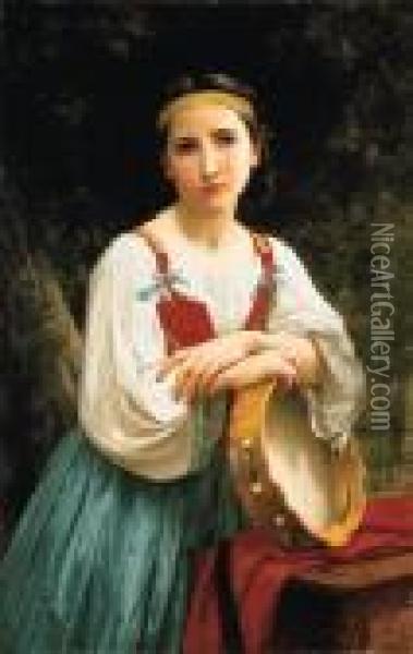 Bohmienne Au Tambour De Basque (gypsy Girl With Basquetambourine) Oil Painting - William-Adolphe Bouguereau