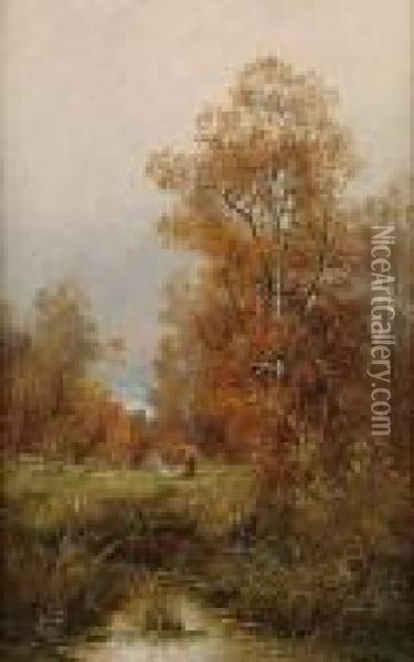 Wooded Landscape, Near Lyon; Haycart In A Wooded Clearing, Near Nancy Oil Painting - Adolf Kaufmann