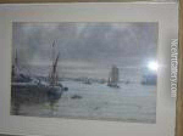 Shipping On The Thames Oil Painting - John William Gilroy