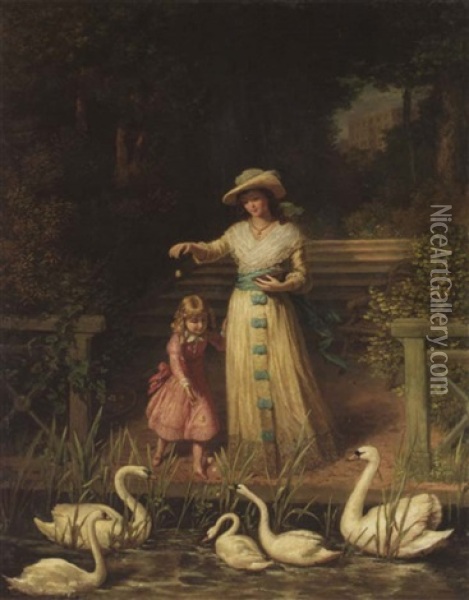 Feeding The Swans Oil Painting - Philip Richard Morris
