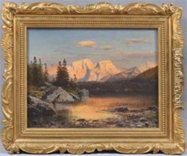 Hintersee Und Hoher Goll Im Alpengluhen Oil Painting - Adalbert Waagen