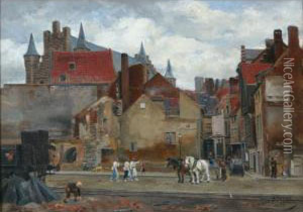 Street Scene, Anvers, Belgium Oil Painting - H.J. Sheltema