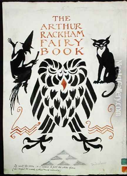 An Owl, a Witch and her Cat, front cover for The Arthur Rackham Fairy Book, published 1933 Oil Painting - Arthur Rackham