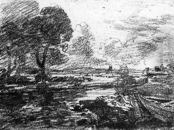 View of a Winding River Oil Painting - John Constable